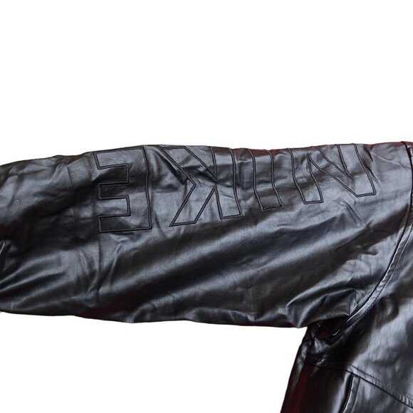 VINTAGE Nike Leather Jacket BIG LOGO Large Black - Picture 13 of 15